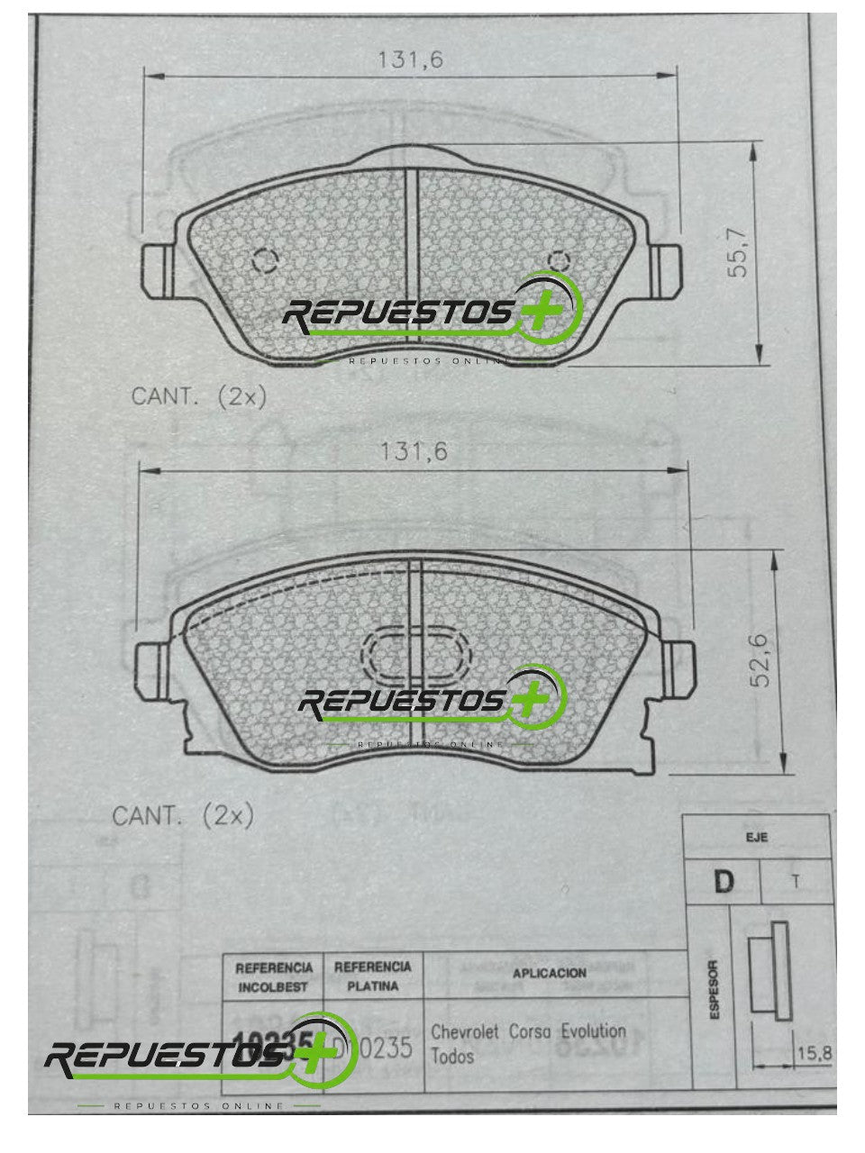Pastillas de Freno Delanteras – Chevrolet Corsa Evolution | Ref. 10235 Gamax