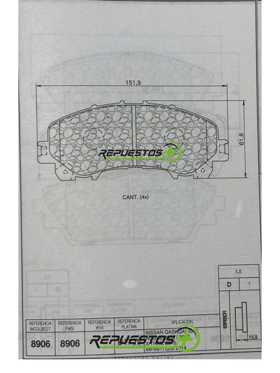 Pastillas de Freno Delanteras – Nissan X-Trail, Qashqai 16/  | Ref. 8906 Gamax