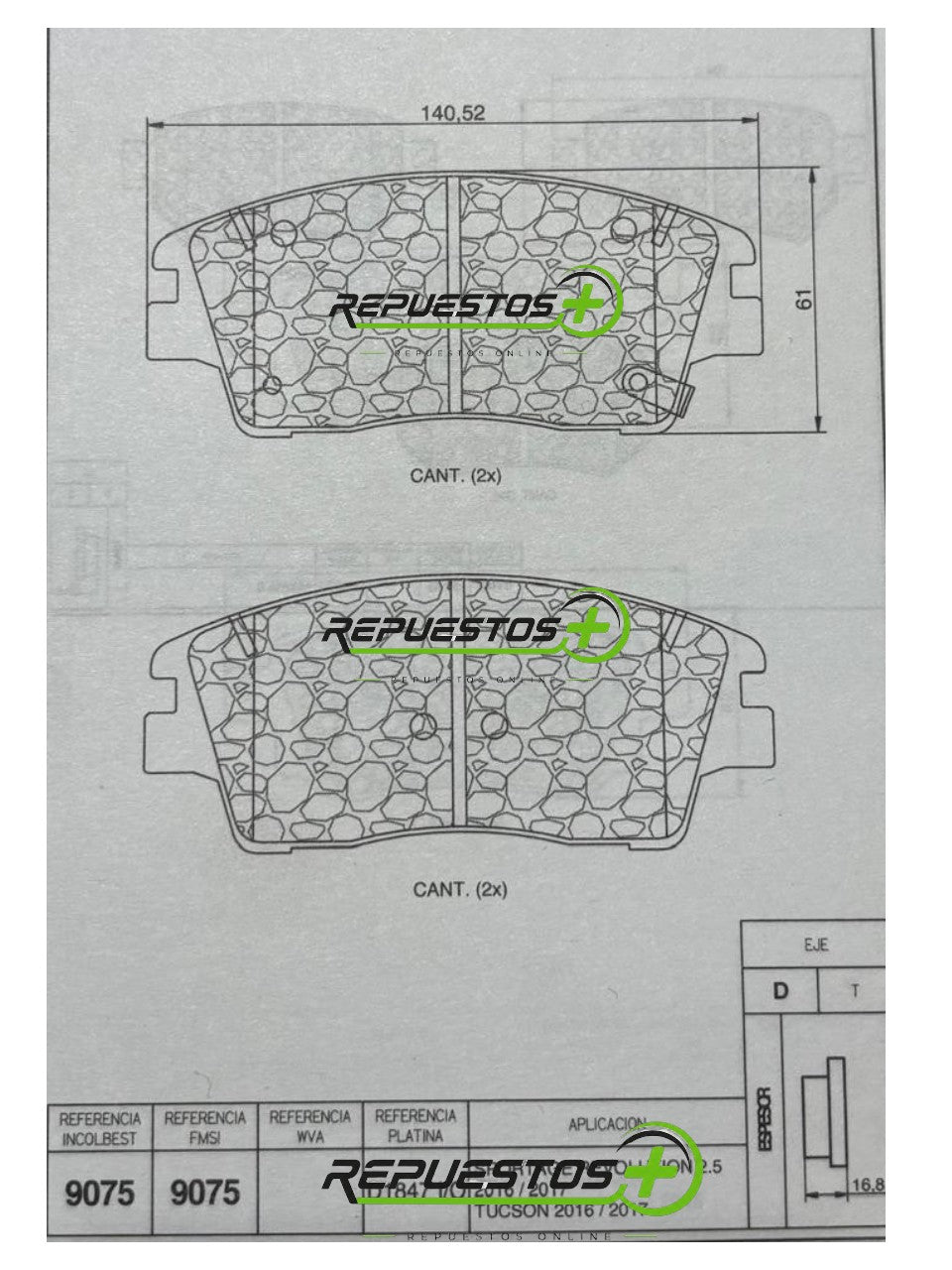 Pastillas de Freno Delanteras – Kia Sportage Revolution, Hyundai Tucson | Ref. 9075 Gamax