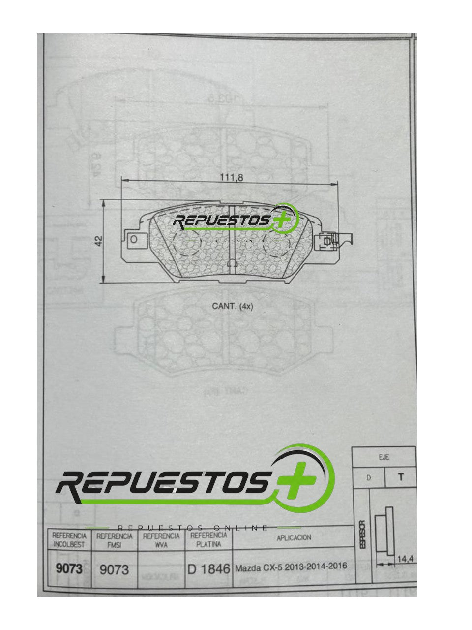 Pastillas de Freno Traseras - Mazda CX-5 (2013-2016) | Ref. 9073 Gamax