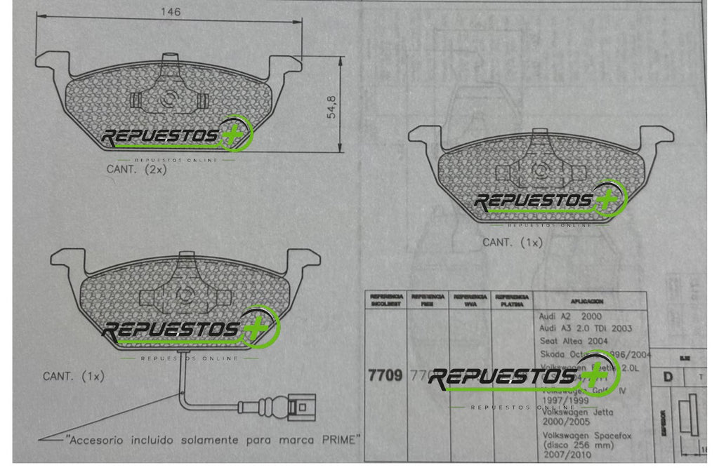 Pastillas de Freno Delanteras – Volkswagen Jetta (200-2005), Audi A3 | Ref. 7709 Prime
