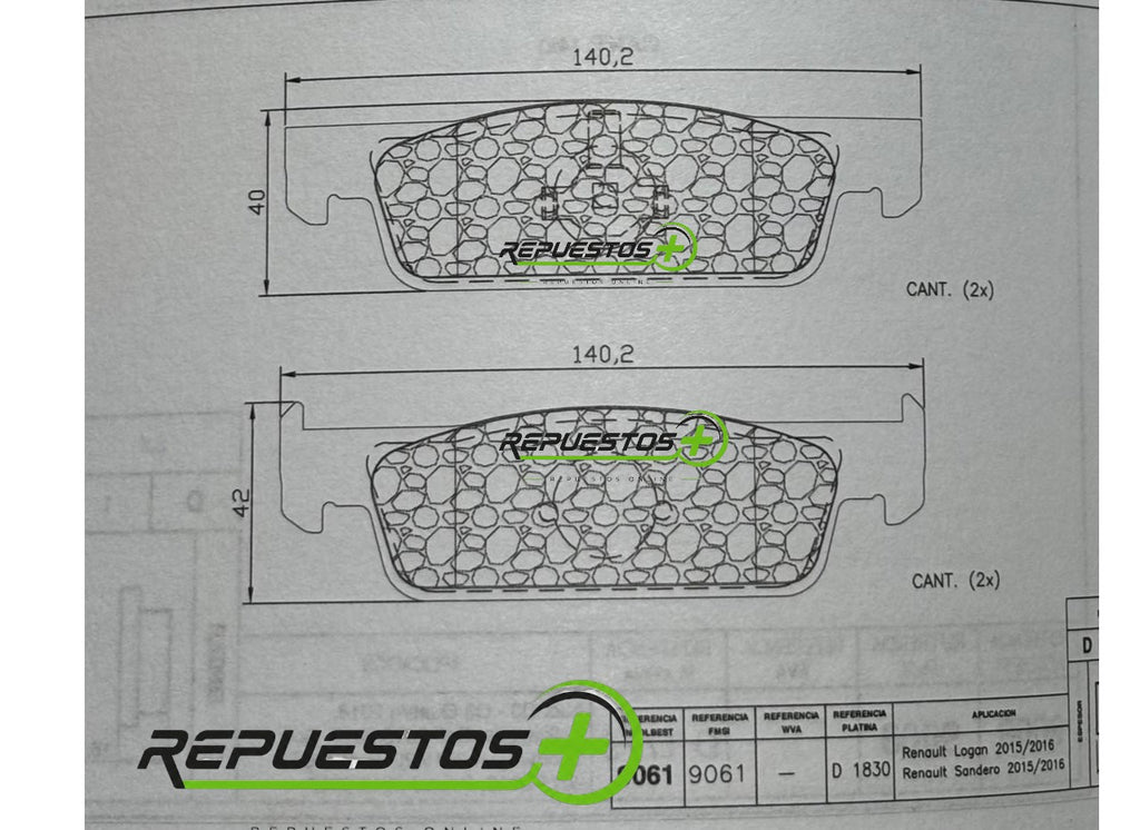 Pastillas de Freno Delanteras – Renault Logan, Sandero (2016-) | Ref. 9061 Gamax