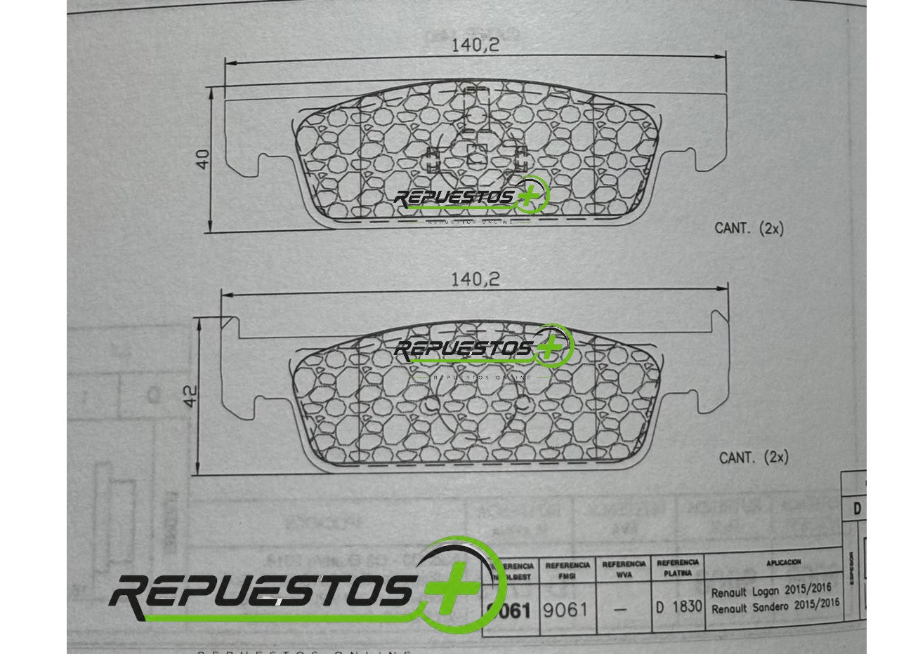Pastillas de Freno Delanteras – Renault Logan, Sandero (2016-) | Ref. 9061 Gamax