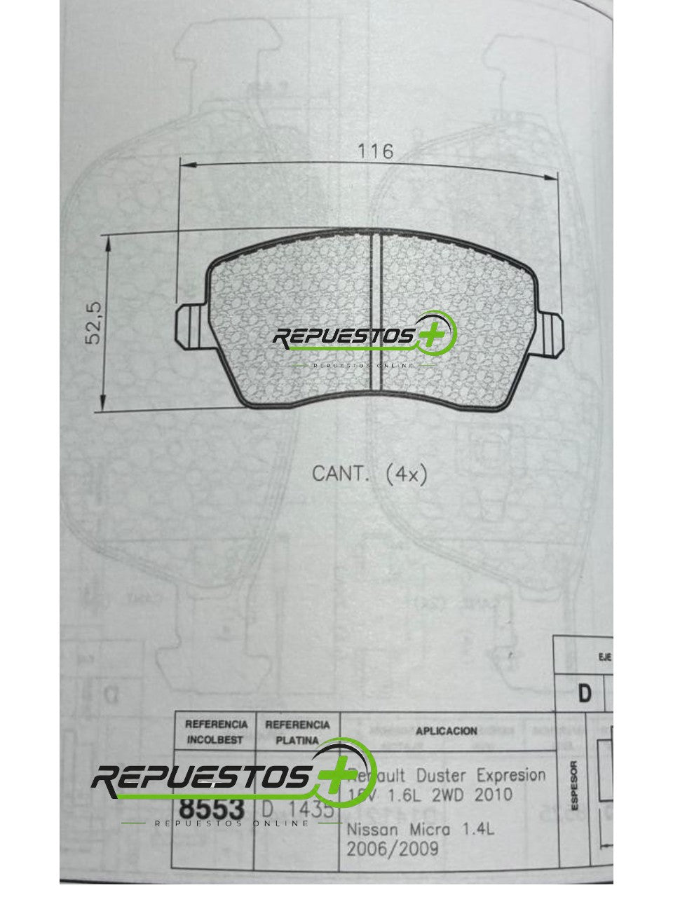 Pastillas de Freno Delanteras – Renault Duster 4x2  | Ref. 8553 Gamax