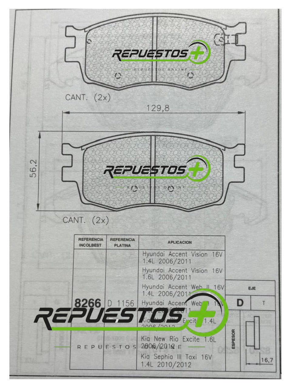 Pastillas de Freno Delanteras – Hyundai Accent Vision, Kia Rio, Sephia| Ref. 8266 Gamax
